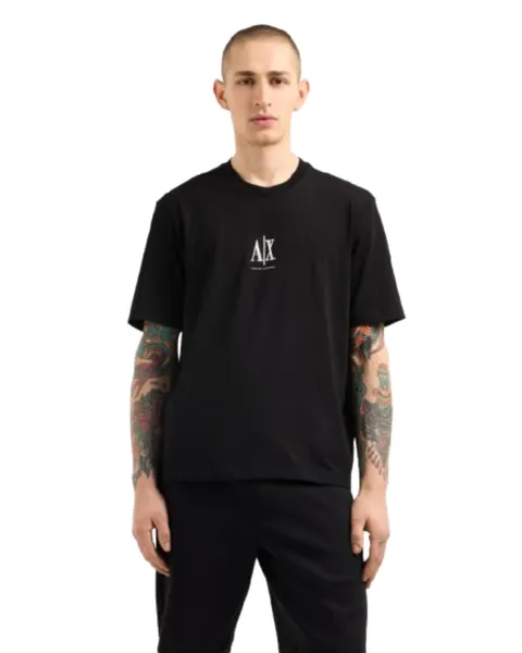 Armani Exchange T-Shirt Uomo Icon Project, Logo Ricamato, Nero, XL