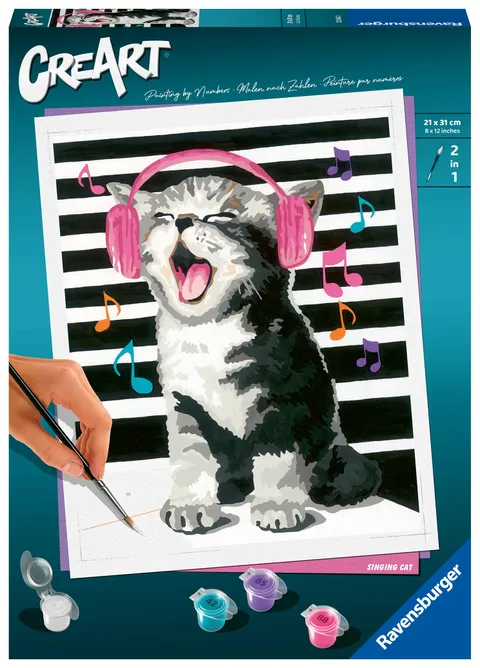 Ravensburger - CreArt Trend C, Il Gattino Cantante, Dipingere con i Numeri, Kit Pittura