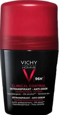 Vichy Homme Clinical Control, Deodorante Roll-On per Uomo, Per Pelli Sensibili