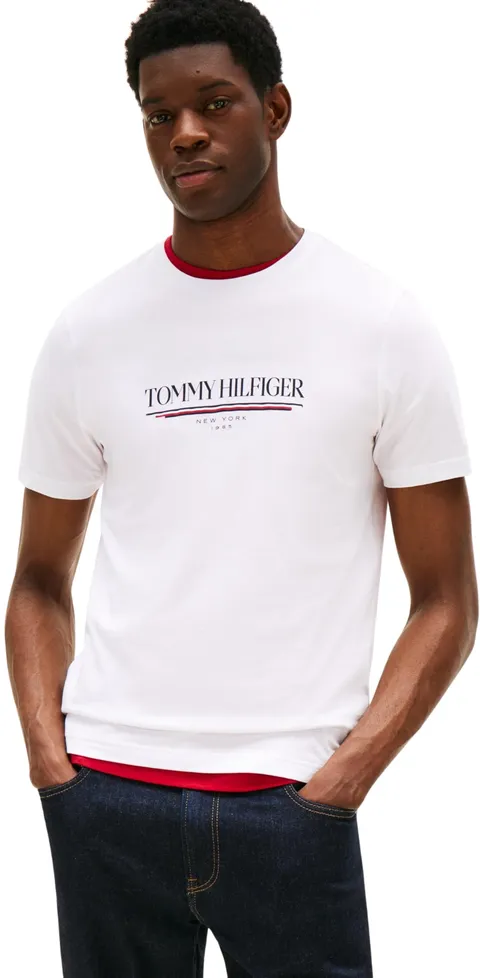 Tommy Hilfiger Uomo T-Shirt Maniche Corte Brand Love Tee in Cotone, Bianco (White), XS