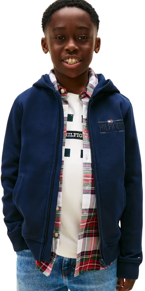 Tommy Hilfiger Tommy Icons KB0KB10362 Felpa con Cappuccio e Zip Passante per Bambino, Blu