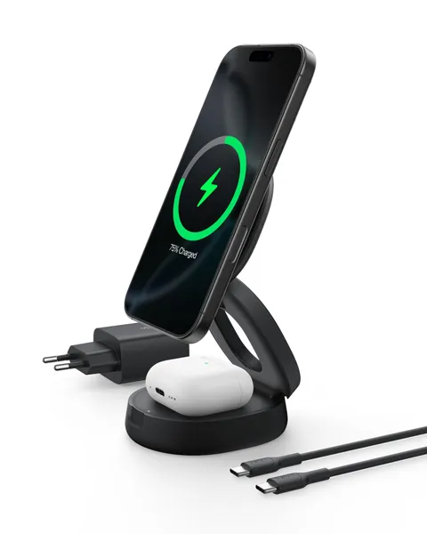 Belkin 2 in 1 Caricatore Wireless, Stazione di Ricarica Wireless 15 W, Caricatore Qi2 con