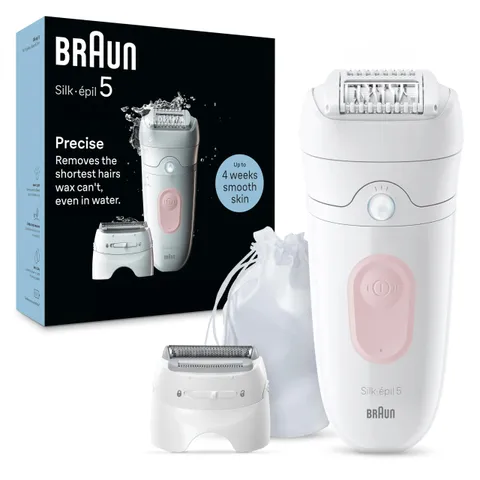 Braun Silk-Épil 5 Epilatore Elettrico Donna, Accessori, 5-030 Bianco/Rosa