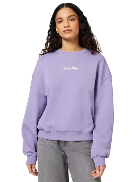 Tommy Hilfiger Donna Felpa Classic Script Terry Scollo Rotondo, Viola (Lavender Ash), L