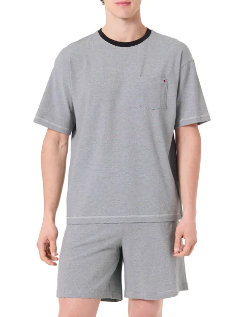 Tommy Hilfiger Uomo Set Pigiama Jersey Mini Stripe Corto, Multicolore (Black Mini