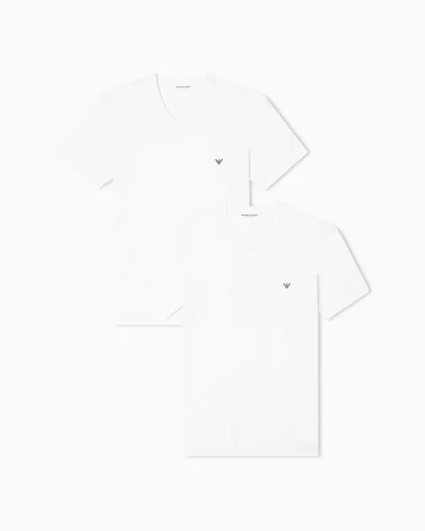 Emporio Armani T-Shirt da Uomo con Scollo a V, Confezione da 2, Bianco/Bianco, L
