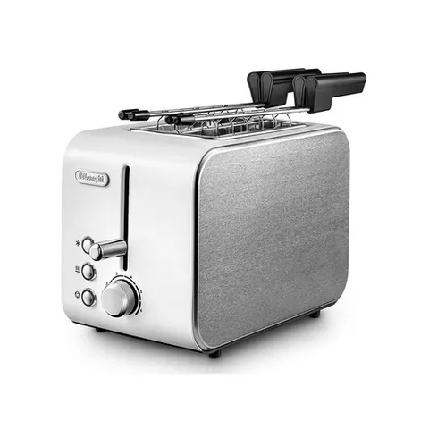 De'Longhi CTX2203.W Tostapane con Pinze, Controllo Progressivo del Grado di Tostatura, 3 funzioni, Cassetto Raccoglibriciole, Piedini Antiscivolo, Potenza 550 Watt, Plastica, BIANCO