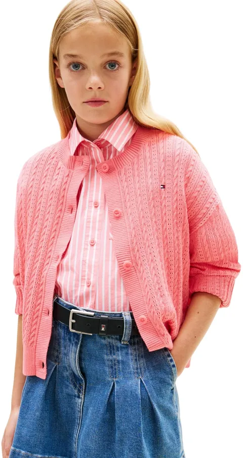 Tommy Hilfiger Bambina Giacca in Maglia Cardigan Pointelle Cable con Motivo Pointelle