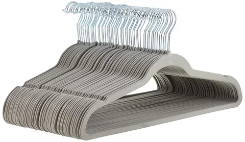 Amazon Basics Grucce per abiti antiscivolo in velluto sottile, colore grigio, 50 pezzi