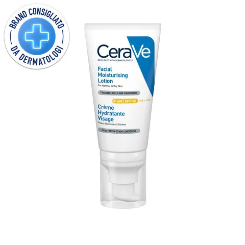 CeraVe Crema Idratante Viso SPF 50, Per Pelli da Normali a Secche, Idratazione Profonda