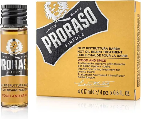 Proraso Olio Ristruttura Barba Wood and Spice, Olio barba uomo, 4 x 17 ml
