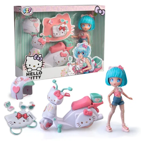 Hello Kitty Pretty Pink Scooter, bambola giapponese con moto e accessori, figura da 19,5