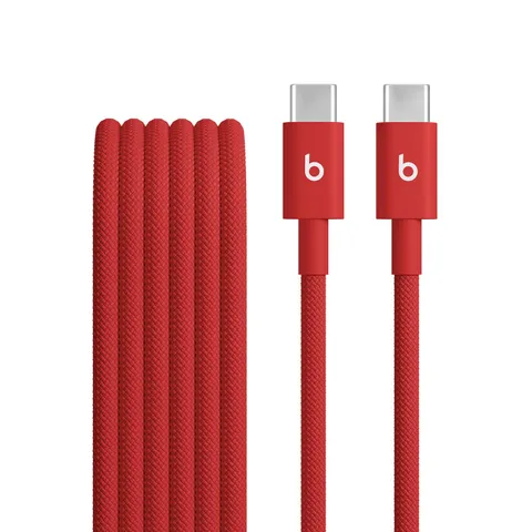 Beats da USB-C a USB-C Cavo in tessuto intrecciato, ricarica rapida, resistente e antigroviglio, caricatore compatibile per dispositivi Apple e Android (1,5 m) - Rosso rapido