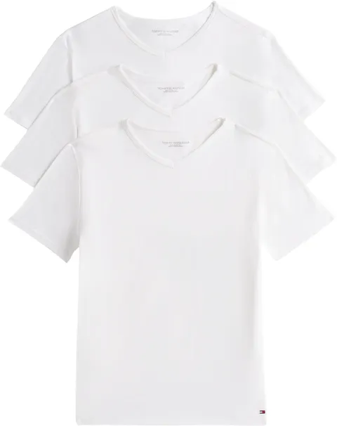Tommy Hilfiger Uomo T-Shirt Maniche Corte Confezione da 3 Stretch Scollo a V, Bianco