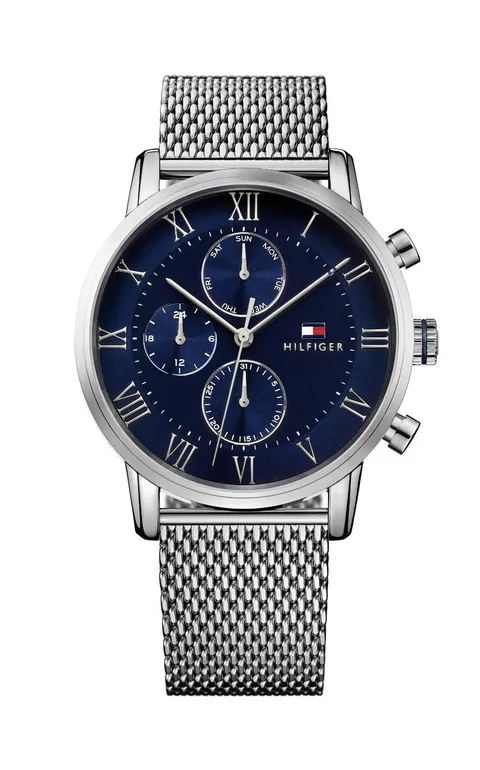 Tommy Hilfiger Orologio Multifunzione al Quarzo da Uomo di 44mm con Quadrante Blu, Cassa in Acciaio Inossidabile e Bracciale in Rete, Resistente all'Acqua 3ATM - 1791398