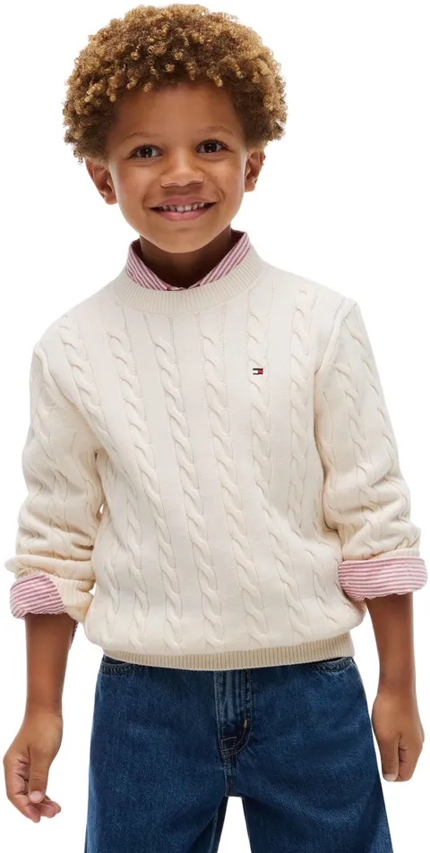 Tommy Hilfiger Maglione da Ragazzo in Cotone a trecce KB0KB09753, Giallo, 8 Anni