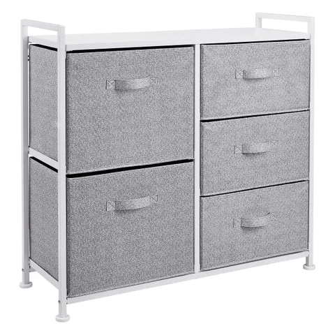 Amazon Basics - Cassettiera per l’armadio, 5 cassetti in tessuto, colore: bianco