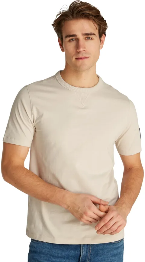 Calvin Klein Uomo T-Shirt Maniche Corte Regular Tee con Etichetta con Logo, Beige (Oatmeal), XXL