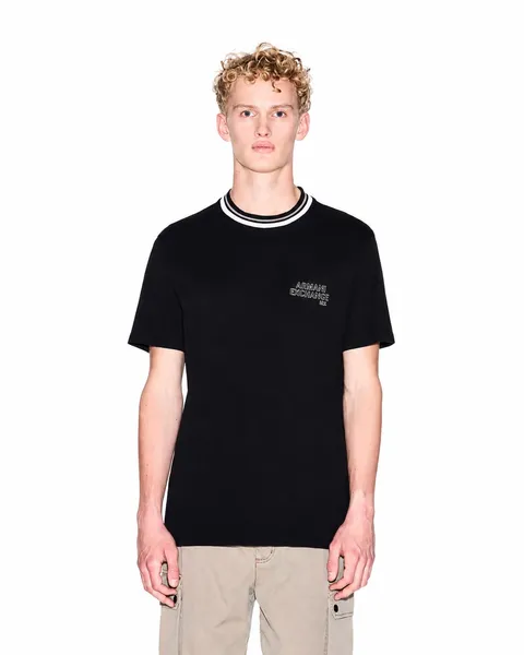 Armani Exchange Maglietta da Uomo con Scollo Rotondo a Coste con Colore a Contrasto
