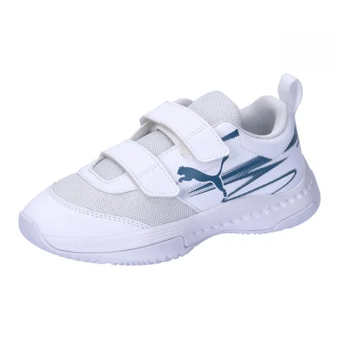Puma Unisex Youth Varion II V JR Indoor Court Shoe, Puma White-Blue Horizon, 28 EU