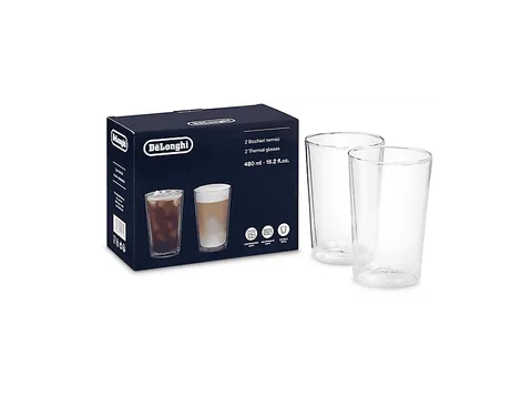 De'Longhi Set Bicchieri Termici di Vetro a Doppia Parete, Vetro Resistente in Borosilicato, Confortevole da Tenere, Senza Condensazione, Lavabile in Lavastoviglie, Capacità 490ml, DLSC319