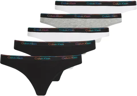 Calvin Klein Donna Perizomi Confezione da 5 con Logo, Multicolore (Black/White/Black/Gry