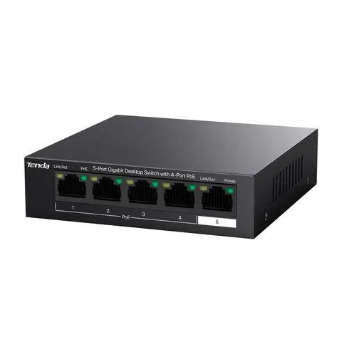 Tenda Switch PoE 5 Porte Gigabit 10/100/1000 Mbps, 4 Porte PoE+ Fino a 58W