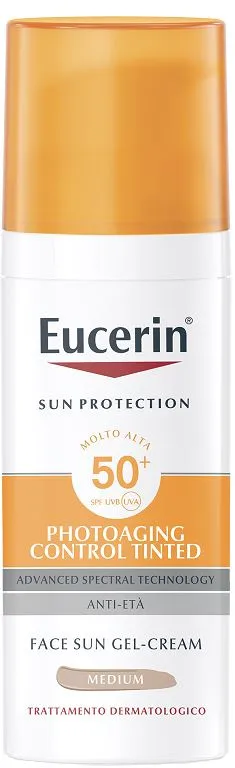 Eucerin Photoaging Control Tinted Face Sun Gel-Cream Medium SPF 50+ 50 ml, Crema solare