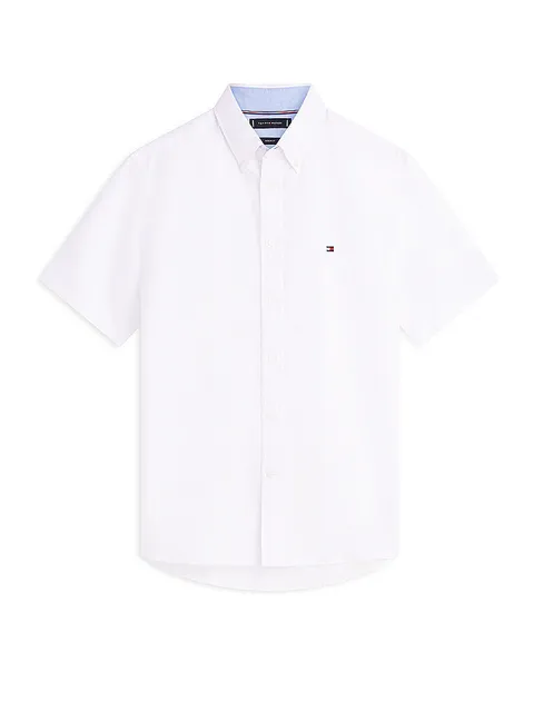 Tommy Hilfiger Uomo Camicia Linen Blend Solid Maniche Corte, Bianco (White), XXL
