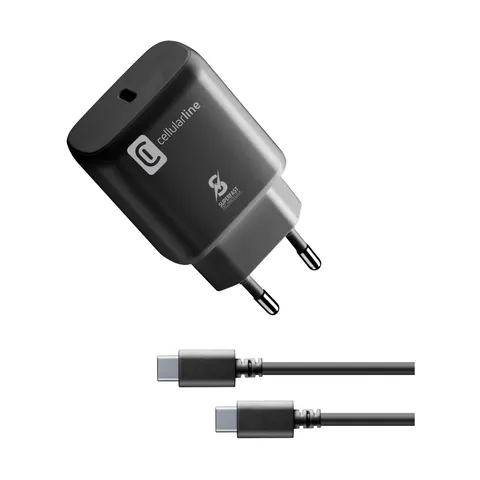 Cellularline - Super Fast Charger Kit 25W - Caricabatterie da Rete per Dispositivi