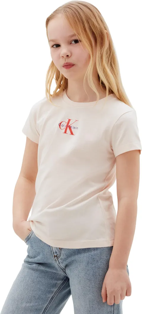 Calvin Klein Bambina T-Shirt Maniche Corte Micro Monogram in Cotone, Avorio (Pearl 12-1304 TCX), 10 Anni