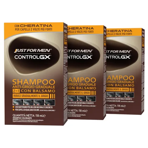 Just For Men Control GX Shampoo 2-In-1 Con Balsamo, Anti-Grigio Graduale Uomo, Riduce