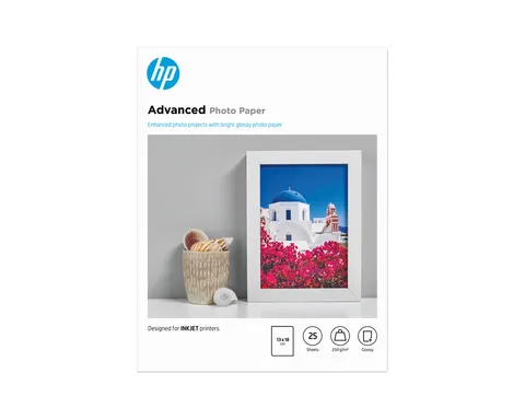 HP Advanced Q8696A, Carta fotografica lucida, grammatura 250 g/m2, formato 13 x 18 cm, cntenuto da 25 fogli