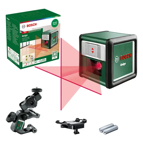 Bosch livella laser a croce Quigo con morsetto snodabile MM 2 (allineamento facile e