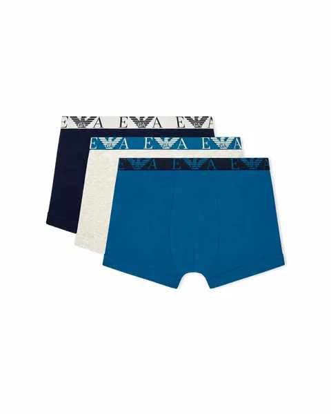 Emporio Armani Men's Bold Monogram 3-Pack Trunk Blue L