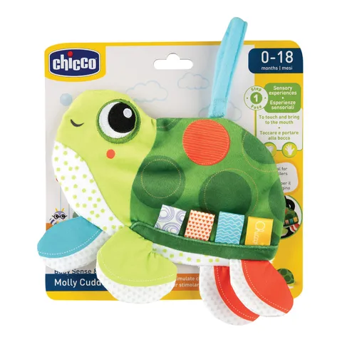 Chicco Molly La Tartaruga, Giochino in Tessuto Morbido e Colorato, Diversi Tessuti per