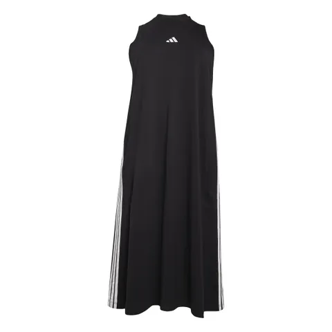 adidas Donna Essentials 3-Stripes Long Racerback Dress, Black/White, XS