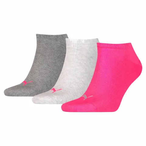 PUMA SNEAKER PLAIN 3P, Calzini, Unisex - Adulto, Middle Grey Melange/Pink, 35-38