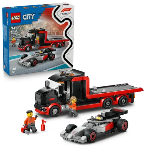 LEGO City Display Truck F1 con Auto da Corsa Audi F1 Giocattolo - Kit con 3 Minifigure e