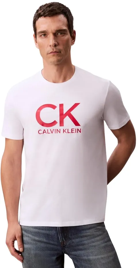 Calvin Klein Uomo T-Shirt Maniche Corte Graphic Tee Scollo Rotondo, Bianco (Brilliant