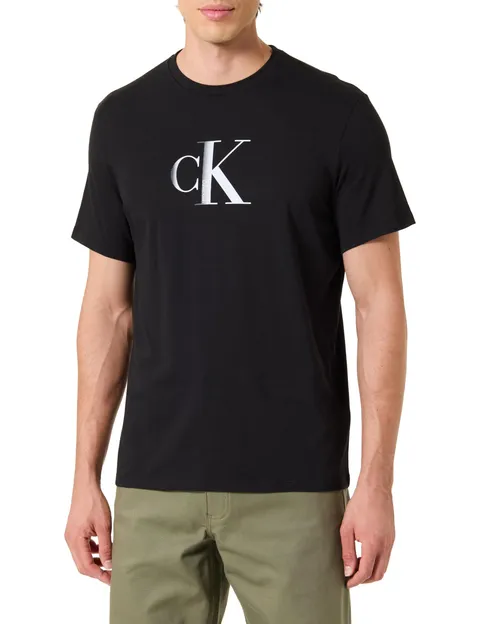 Calvin Klein Uomo T-Shirt Maniche Corte Center Monogram Classic in Cotone, Nero (Black), S