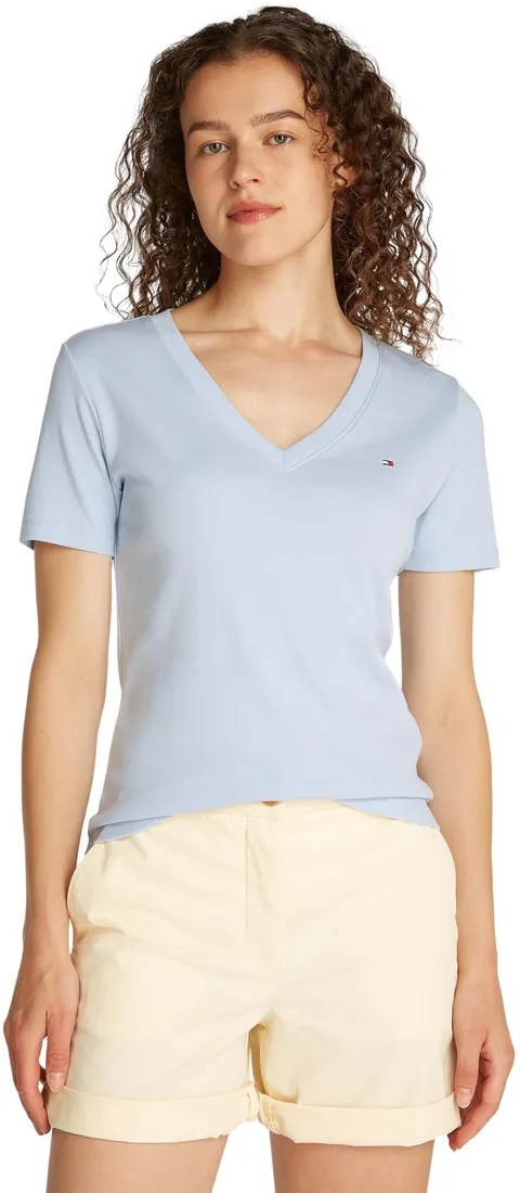 Tommy Hilfiger Slim Cody V-Nk SS Ww0Ww40584, Top in Maglia a Maniche Corte, Donna, Blu (Breezy Blue), 3XL