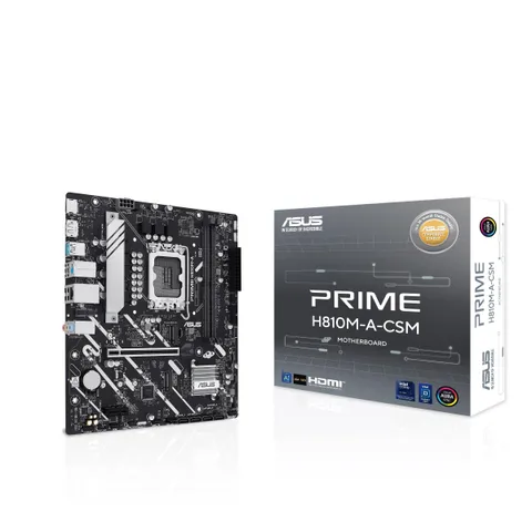 ASUS PRIME H810M-A-CSM, Scheda Madre Intel mATX, 6+1+1+1 Fasi di Alimentazione, Slot DDR5, PCIe 4.0, 2 Slot M.2, Ethernet Intel 16 GB, DisplayPort, HDMI, USB-A 10 Gbps, USB-C 5 Gbps, Nera