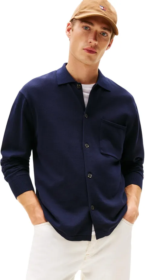 Tommy Hilfiger Uomo Giacca in Maglia Cardigan Essential Over Shirt in Cotone, Blu (Navy