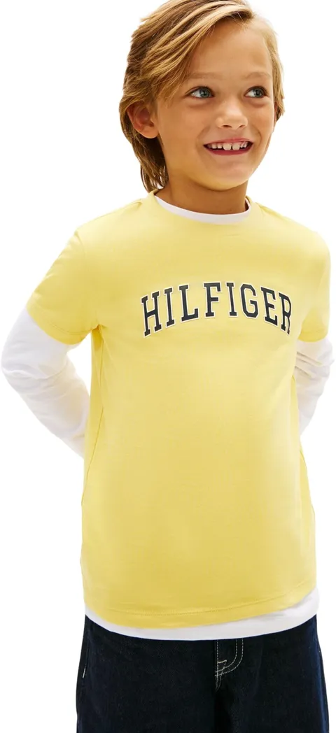 Tommy Hilfiger Bambino T-Shirt Maniche Corte Varsity in Cotone, Multicolore (Yellow