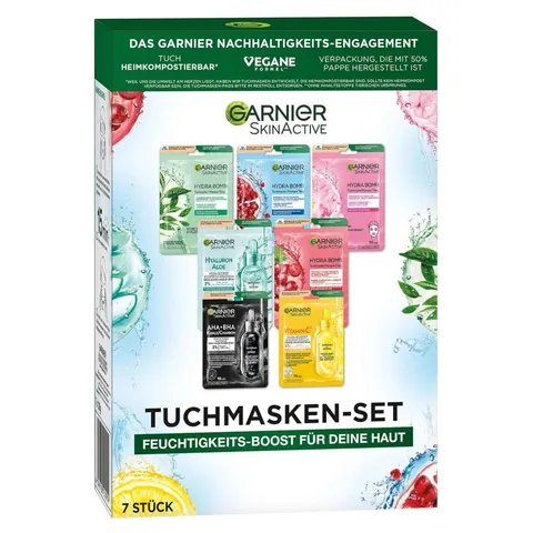Garnier Set di maschere in panno per ogni tipo di pelle, 7 maschere per il viso per pelli