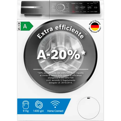 Bosch WGB24400IT Serie 8 Lavatrice smart a carica frontale, 9 kg, 1400 giri, Efficienza
