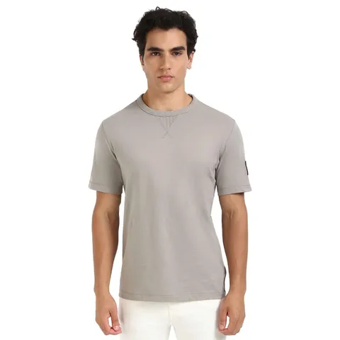 Calvin Klein Uomo T-Shirt Maniche Corte Regular Tee con Etichetta con Logo, Grigio (Rock Ridge), XS