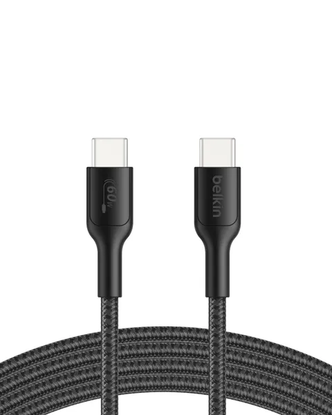 Belkin Gaming Cavo Intrecciato da USB-C a USB-C da 60 W (2m), Ricarica Rapida USB C per