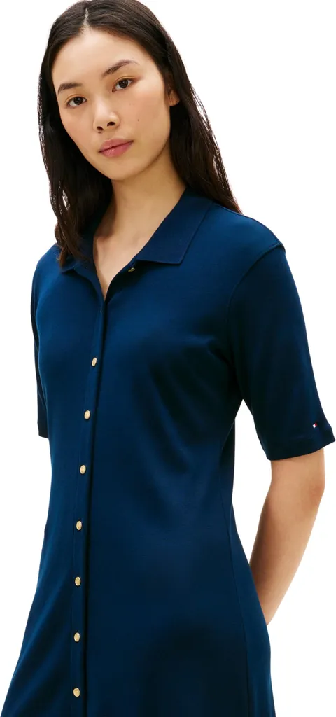 Tommy Hilfiger Abito Midi da Donna con Bottoni Dorati F&F WW0WW48776, Blu, S